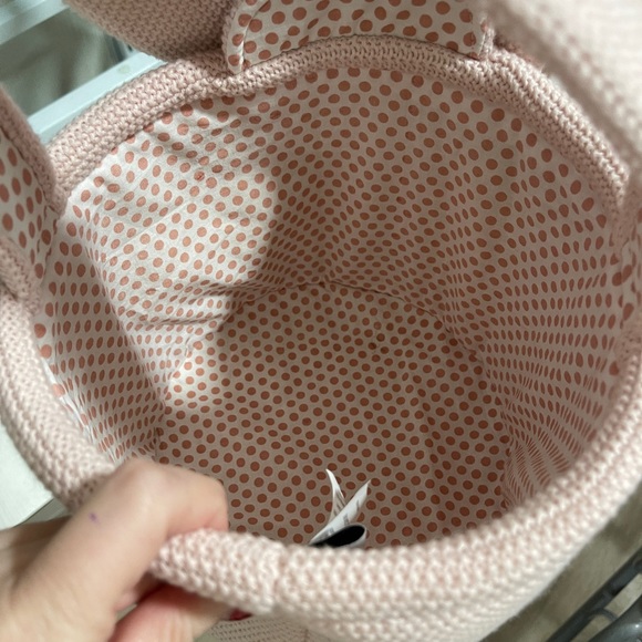 Easter Bunny Basket Pink Textured Fabric Embroidered w/ Polka Dot lining NWT - Picture 3 of 6